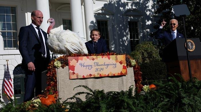 Biden pardons turkeys Peach and Blossom during fin…
