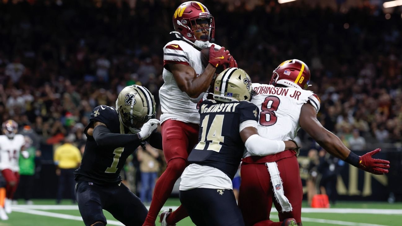 Commanders’ Jayden Daniels connects with Terry McLaurin for 16-yard TD