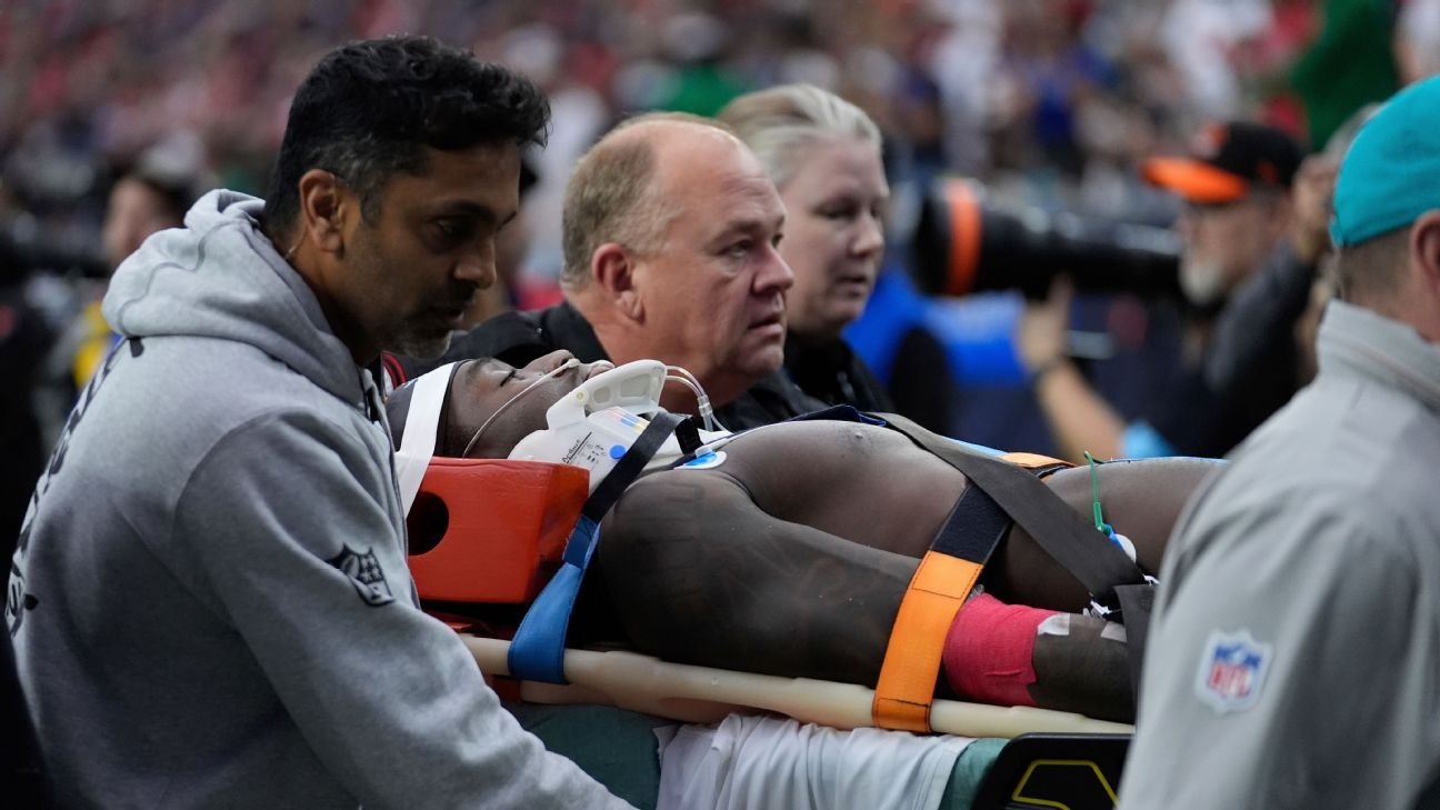 Dolphins’ Grant DuBose stretchered off, remains hospitalized