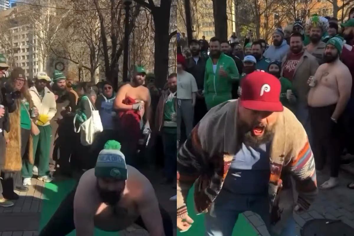 Jason Kelce lookalikes chug beer, smash phones, and go shirtless in latest viral contest Jason Kelce lookalikes chug beer, smash phones, and go shirtless in latest viral contest