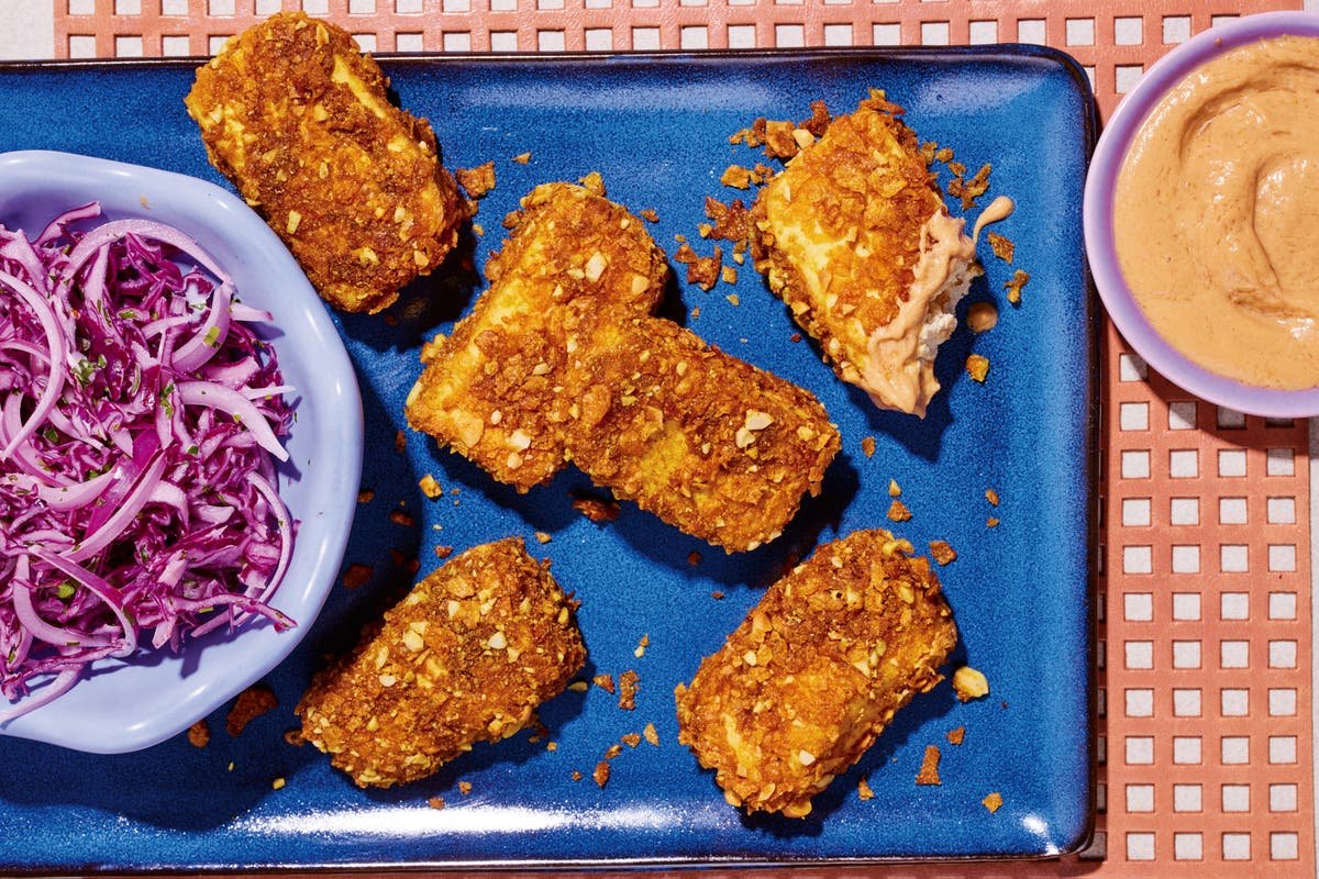 Peanut Tofu Fingers with Zingy Slaw | Air Fryer Recipe by Christina Kynigos Peanut Tofu Fingers with Zingy Slaw | Air Fryer Recipe by Christina Kynigos