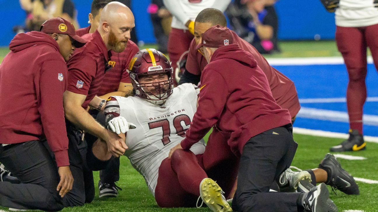 Commanders’ Sam Cosmi has torn ACL, out for rest of playoffs