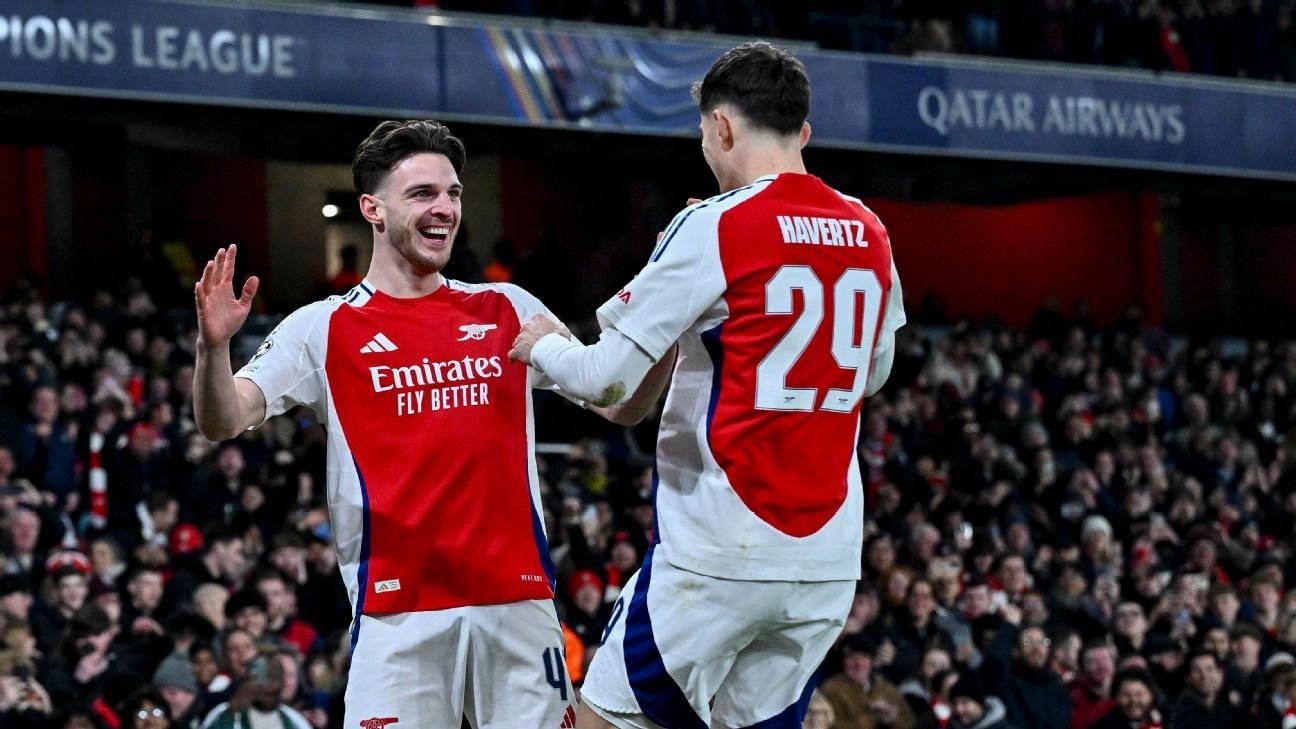 Arsenal’s Declan Rice gives thumbs up on new Champions League