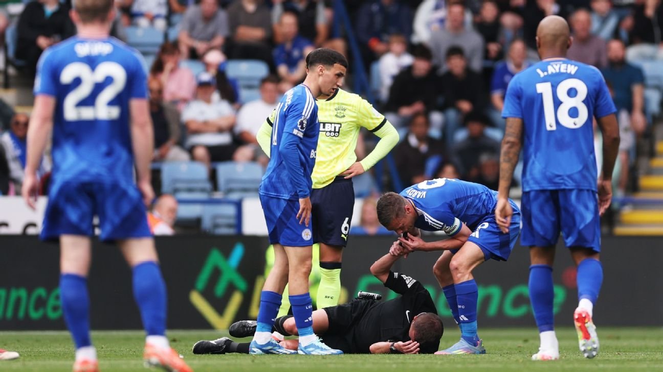 Leicester City vs Southampton delayed as referee suffers head injury Leicester City vs Southampton delayed as referee suffers head injury