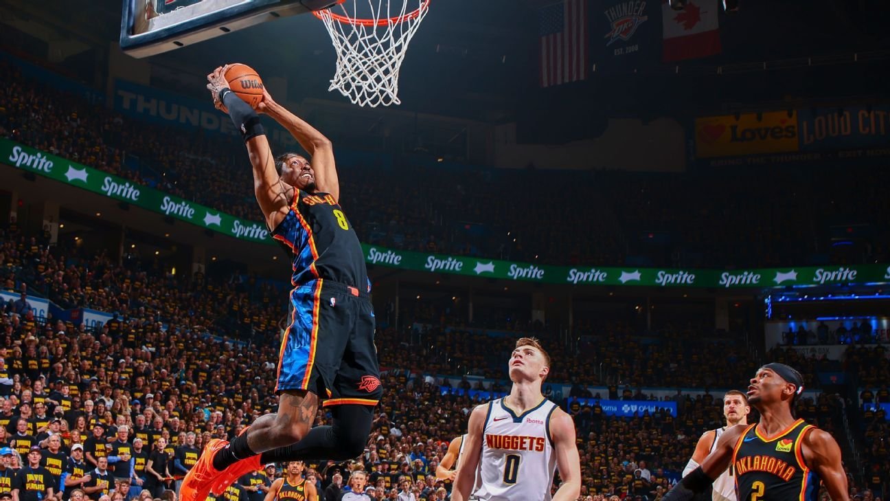 Thunder get even, blow out Nuggets by 43 points in Game 2 Thunder get even, blow out Nuggets by 43 points in Game 2