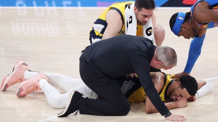 Pacers’ Tyrese Haliburton exits Game 7 with right leg injury Pacers’ Tyrese Haliburton exits Game 7 with right leg injury
