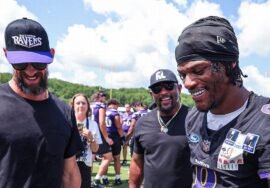 Michael Phelps attends Ravens training camp, teaches team to swim