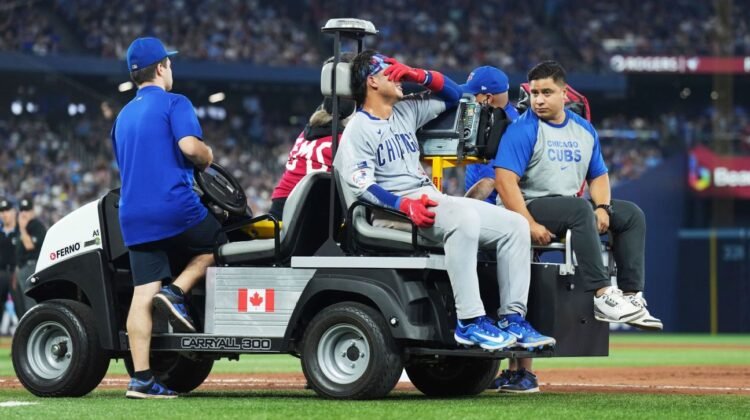 Cubs catcher Miguel Amaya carted off after injuring ankle Cubs catcher Miguel Amaya carted off after injuring ankle