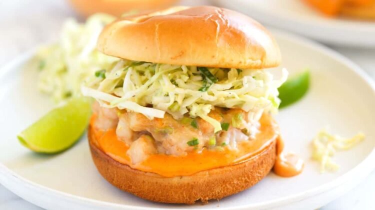 Shrimp Burger Recipe with Lime Slaw