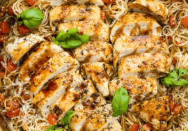 Bruschetta Chicken Pasta with Fresh Tomatoes and Basil