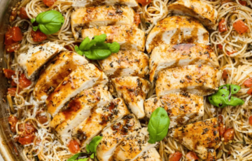 Bruschetta Chicken Pasta with Fresh Tomatoes and Basil